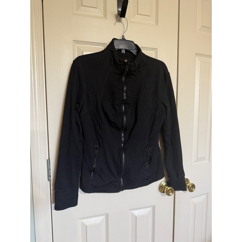 Tangerine Womens Black Full Zip Laser Cut Perforated Active Track Jacket Large